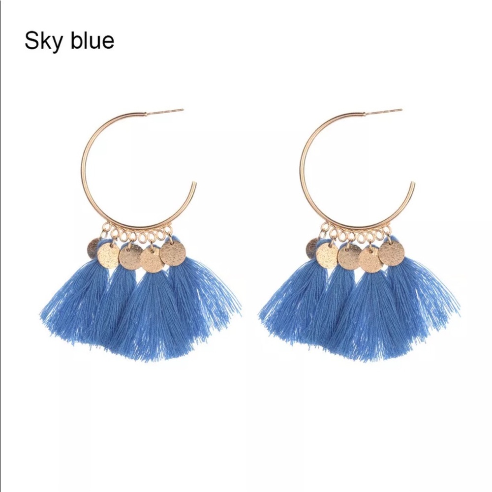 Tassel gold hoop boho earrings